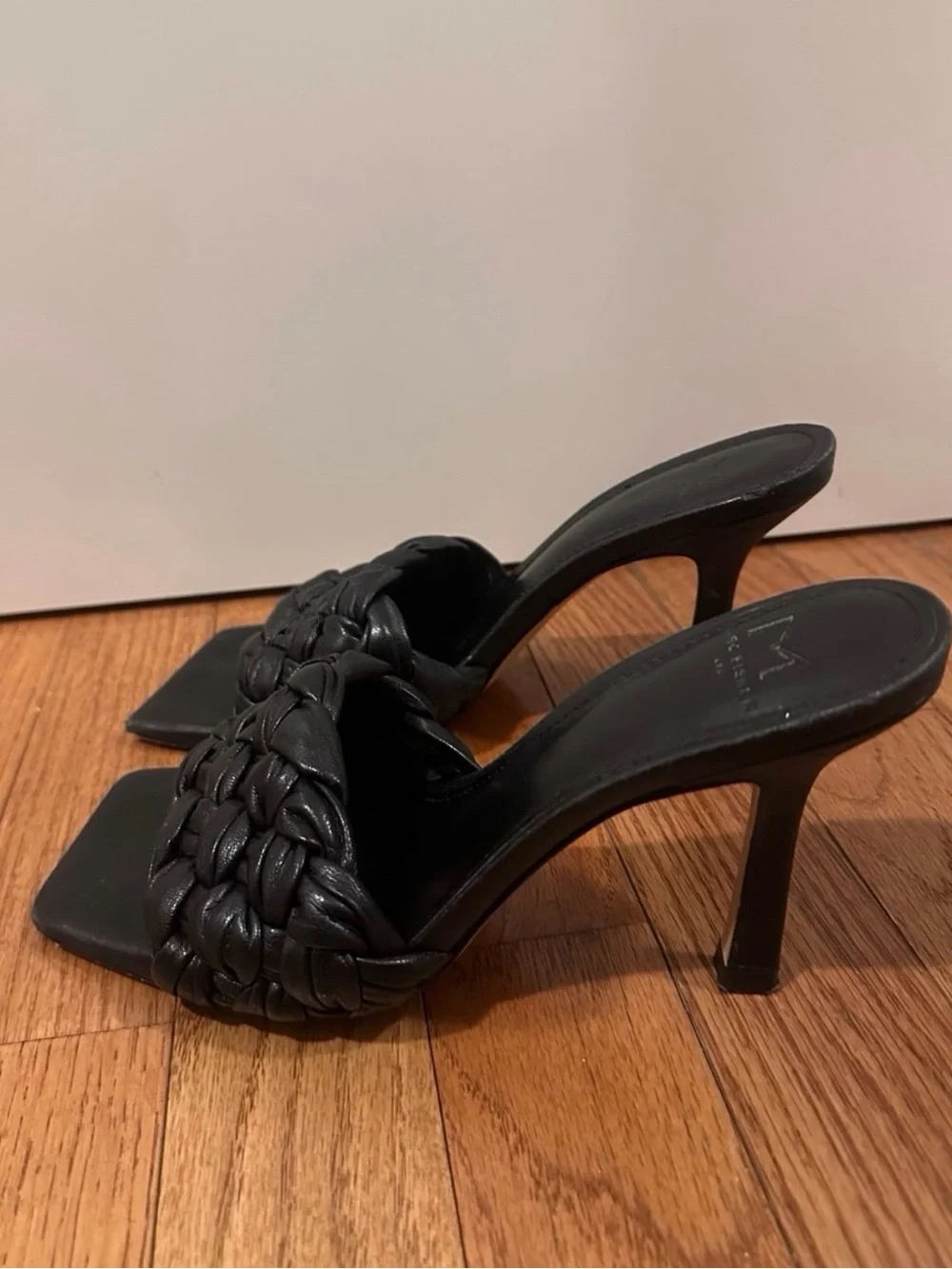 Braided Woven Black Open Toe Heels